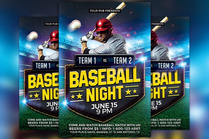 棒球赛事宣传传单模板 Baseball Match Flyer Template插图