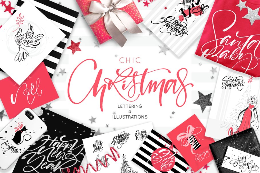 圣诞节主题装饰字母＆剪贴画 Chic Christmas Lettering & Clipart插图