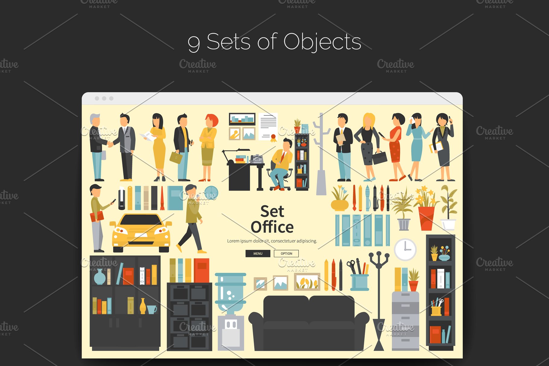 扁平风格办公楼层办公室概念插图 Office Flat Collection插图(2)
