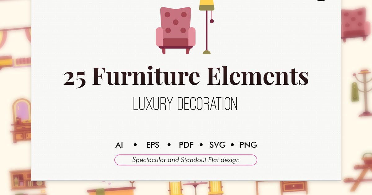 25枚欧式家具扁平化设计风格图标素材 25 Furniture flat elements插图