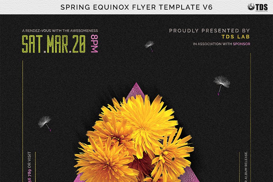 春天花卉元素活动海报PSD模板V6 Spring Equinox Flyer PSD V6插图(6)