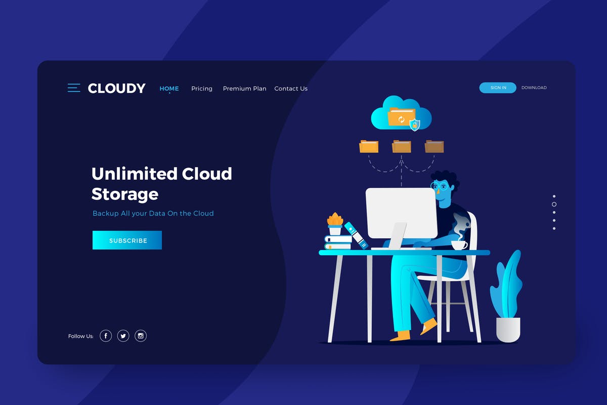 云存储服务概念矢量插画网站着陆页模板 Cloud Storage Services Vector Illustration插图