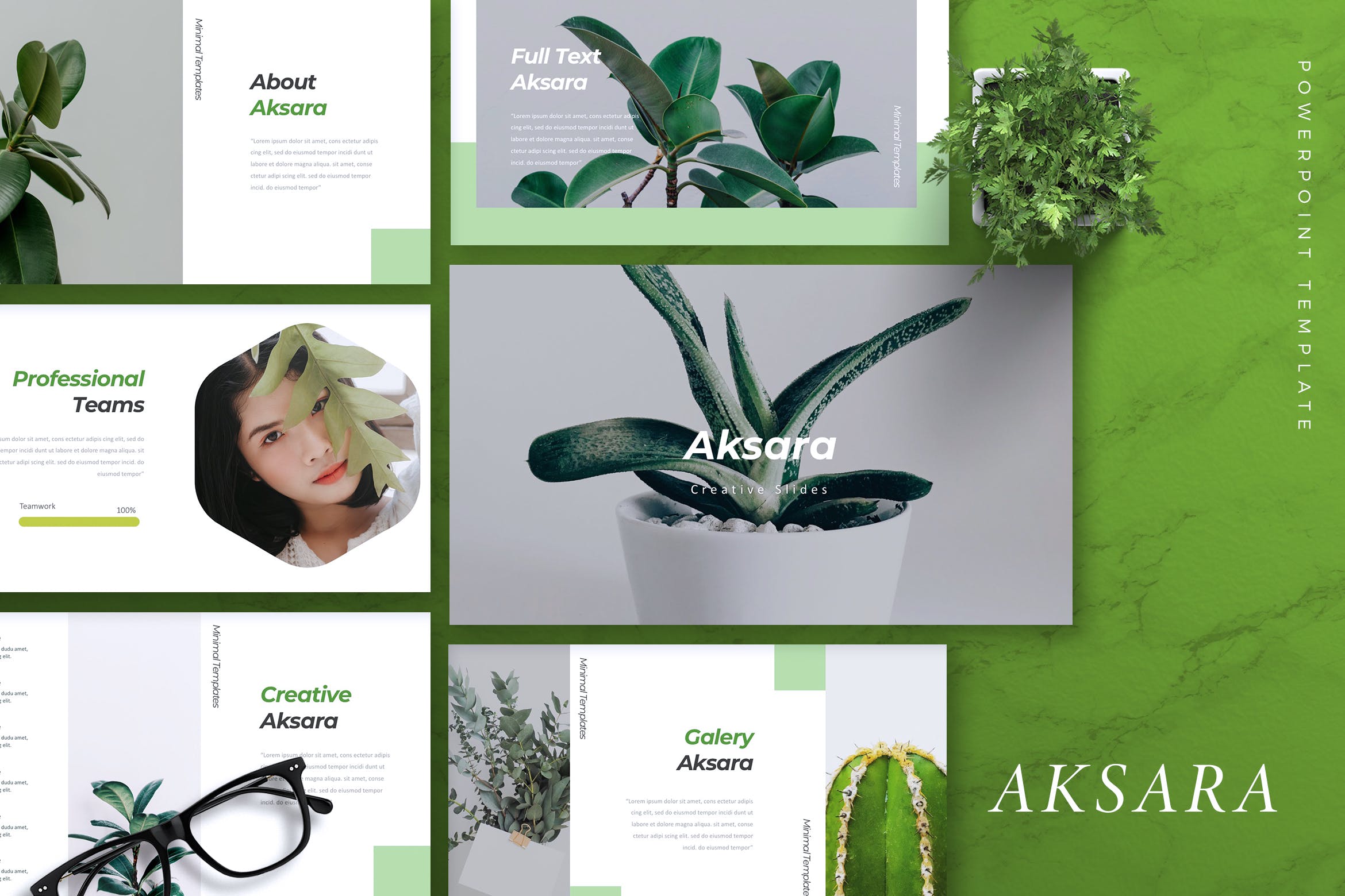 植物盆栽主题PPT幻灯片模板下载 AKSARA – Creative Powerpoint Template插图
