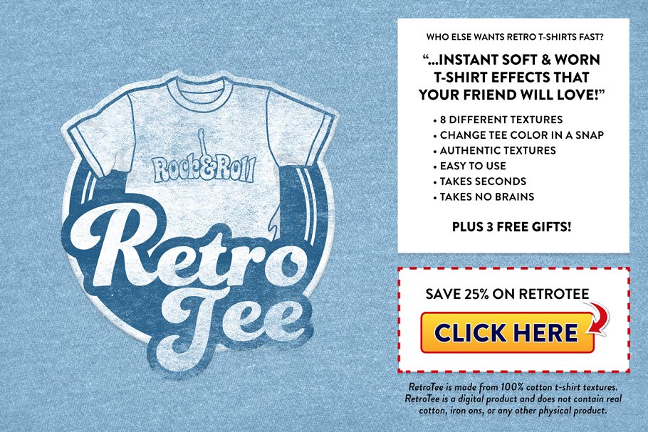 复刻 70s-80s T恤效果纹理图层样式 RetroTee-Worn Tee Effect Pack插图