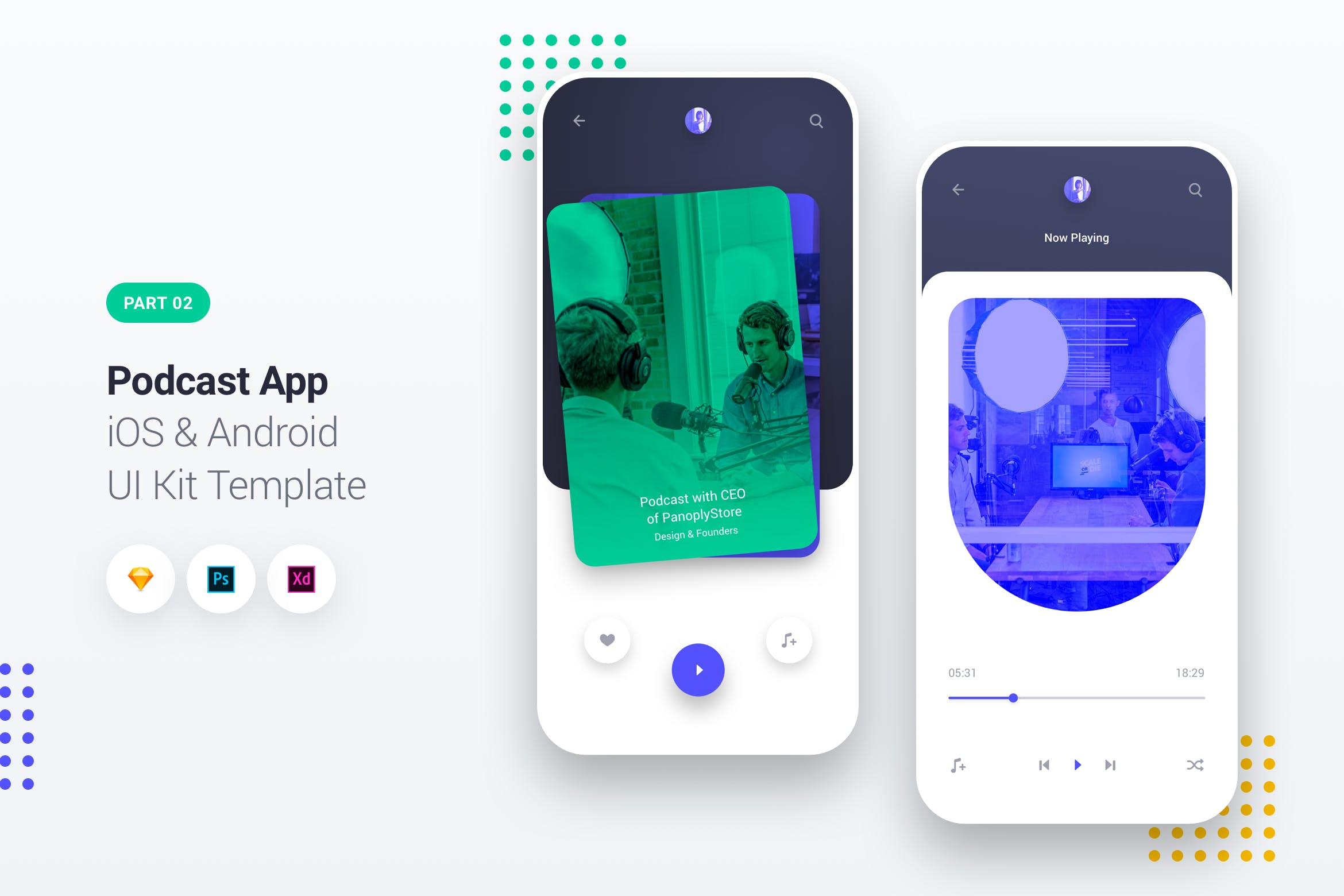 播客APP应用iOS&Android界面设计UI套件2 Podcast Player App iOS & Android UI Kit Template 2插图