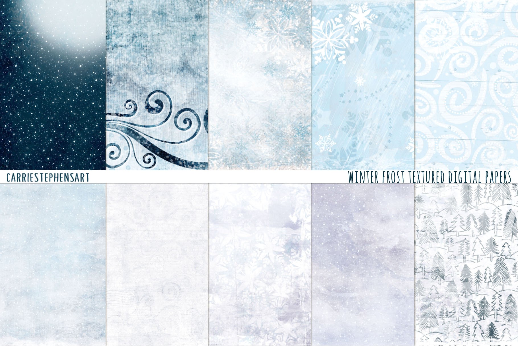 魔法冬季元素图案背景纹理 Magical Winter Background Papers插图