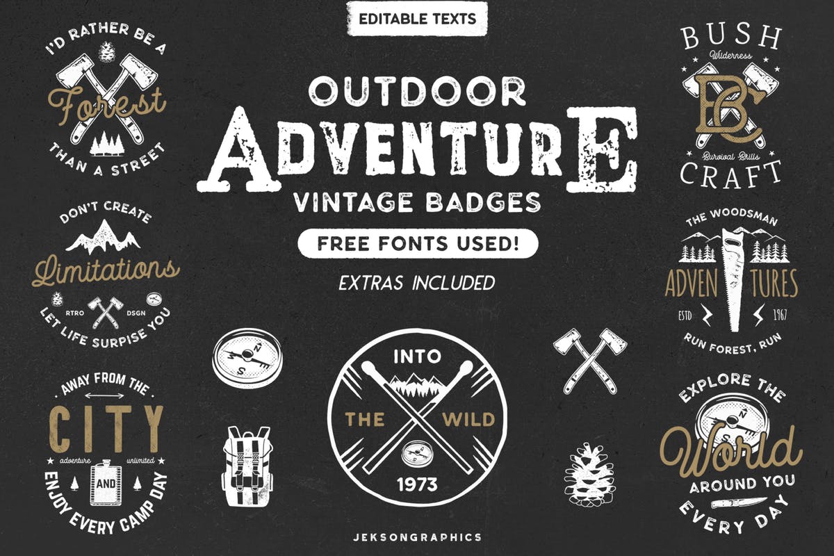 12款复古户外运动品牌Logo设计模板 12 Vintage Outdoor Adventure Logos / Retro Badges插图