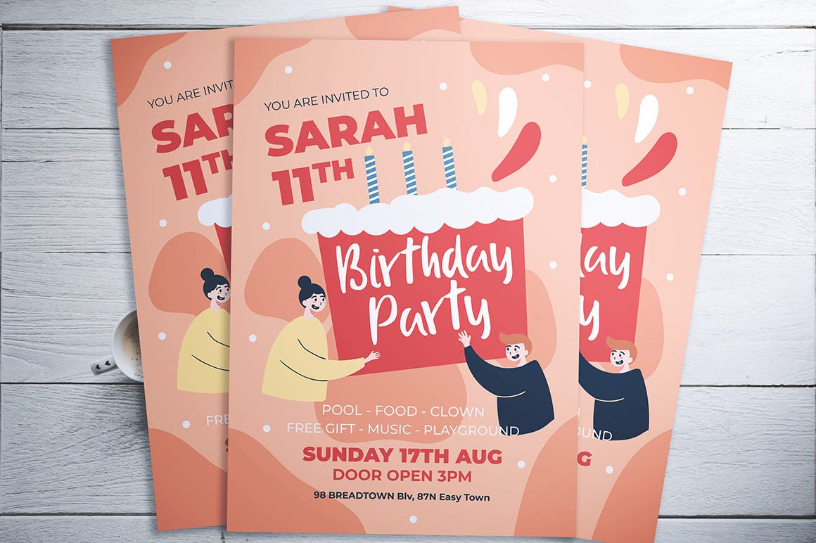 生日会活动邀请海报传单设计模板 Birthday Party Flyer插图(2)