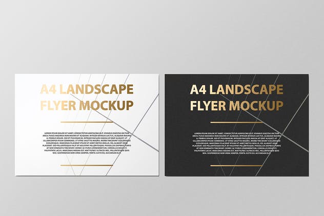 A4横向铝箔冲压工艺传单海报样机 A4 Landscape Flyer / Poster Mockup – Foil Stamping插图(4)
