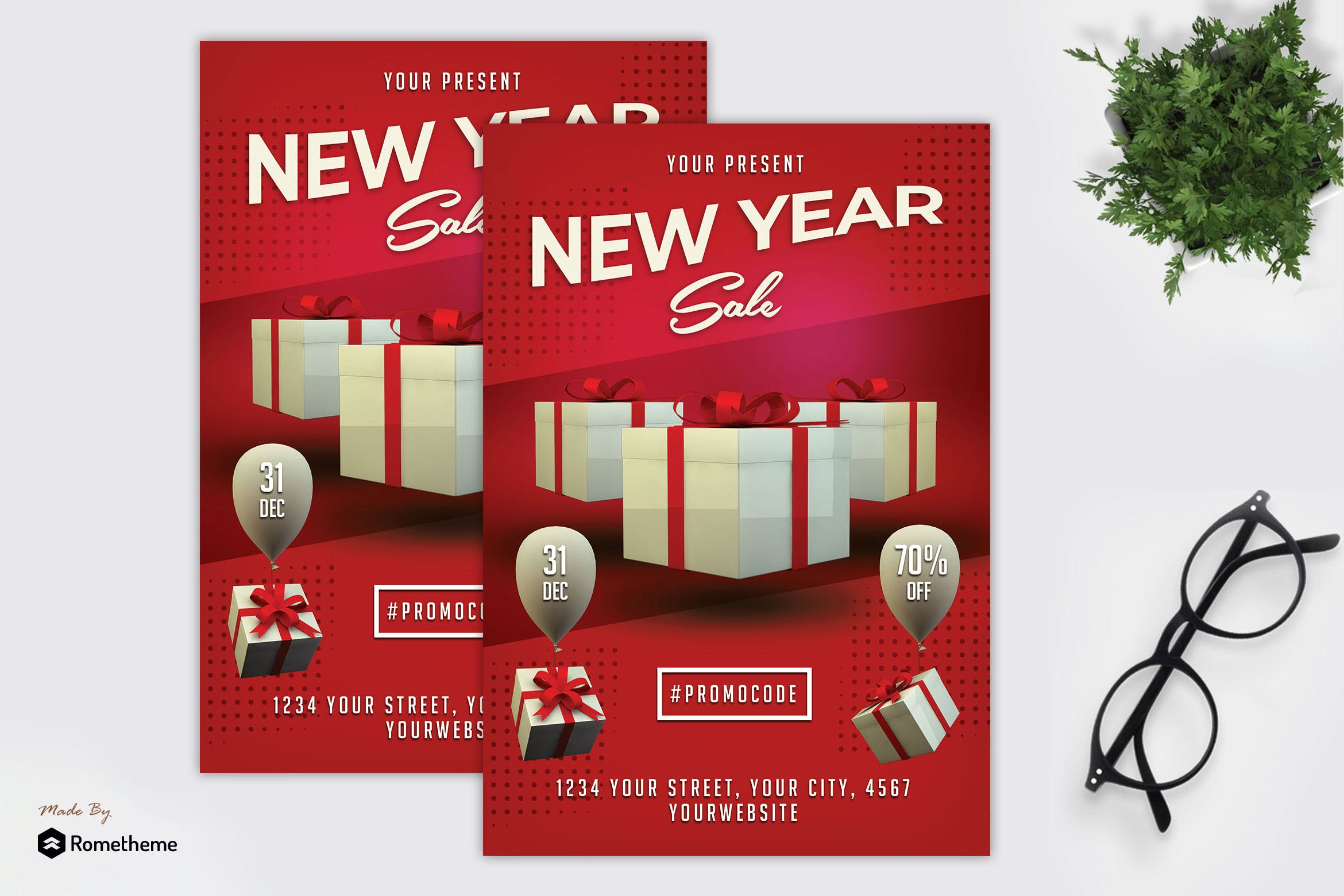新年礼物专场促销活动广告海报传单设计模板 New Year Sale Flyer MR插图