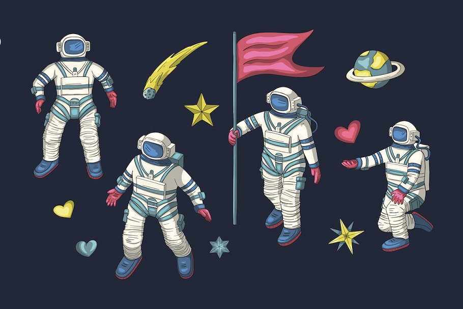 多元素的太空宇航员剪贴画集插图(4)