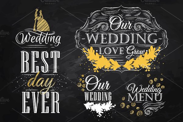 婚礼活动粉笔字祝语插画 Wedding lettering插图