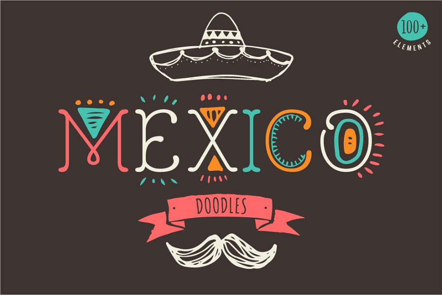 墨西哥手绘涂鸦设计素材套装 Mexican Hand Drawn Doodles Set插图