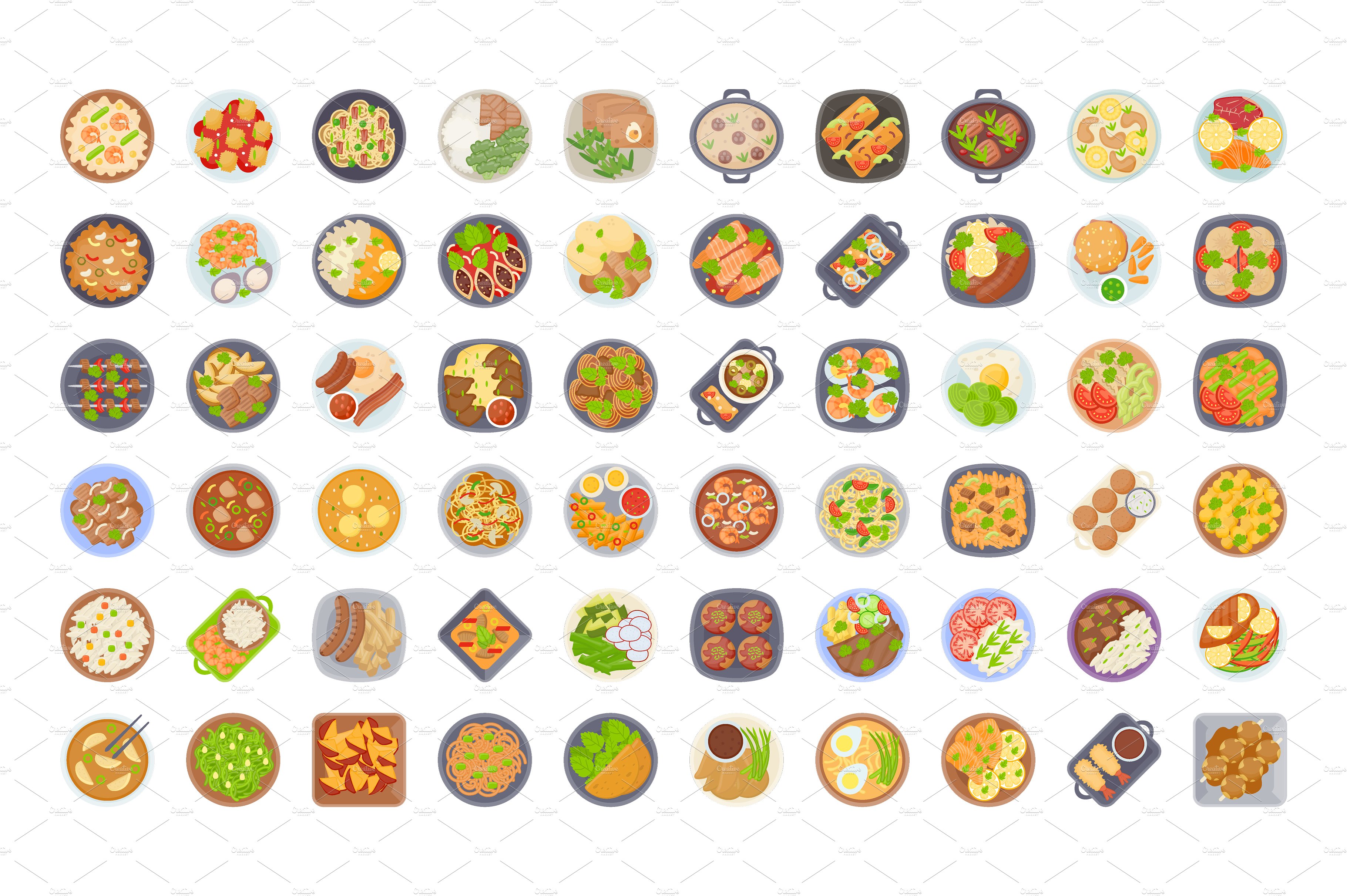 60枚食物菜肴元素扁平化图标 60 Food Dishes Flat Icons插图