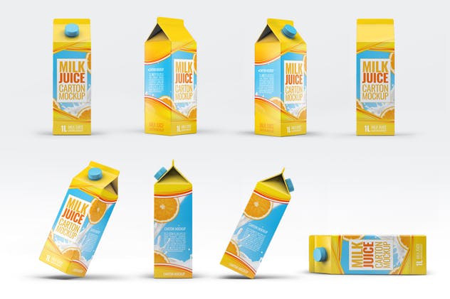 4种牛奶/果汁盒包装设计样机套装 4 Types Milk / Juice Cartons Bundle Mock-Up插图(6)
