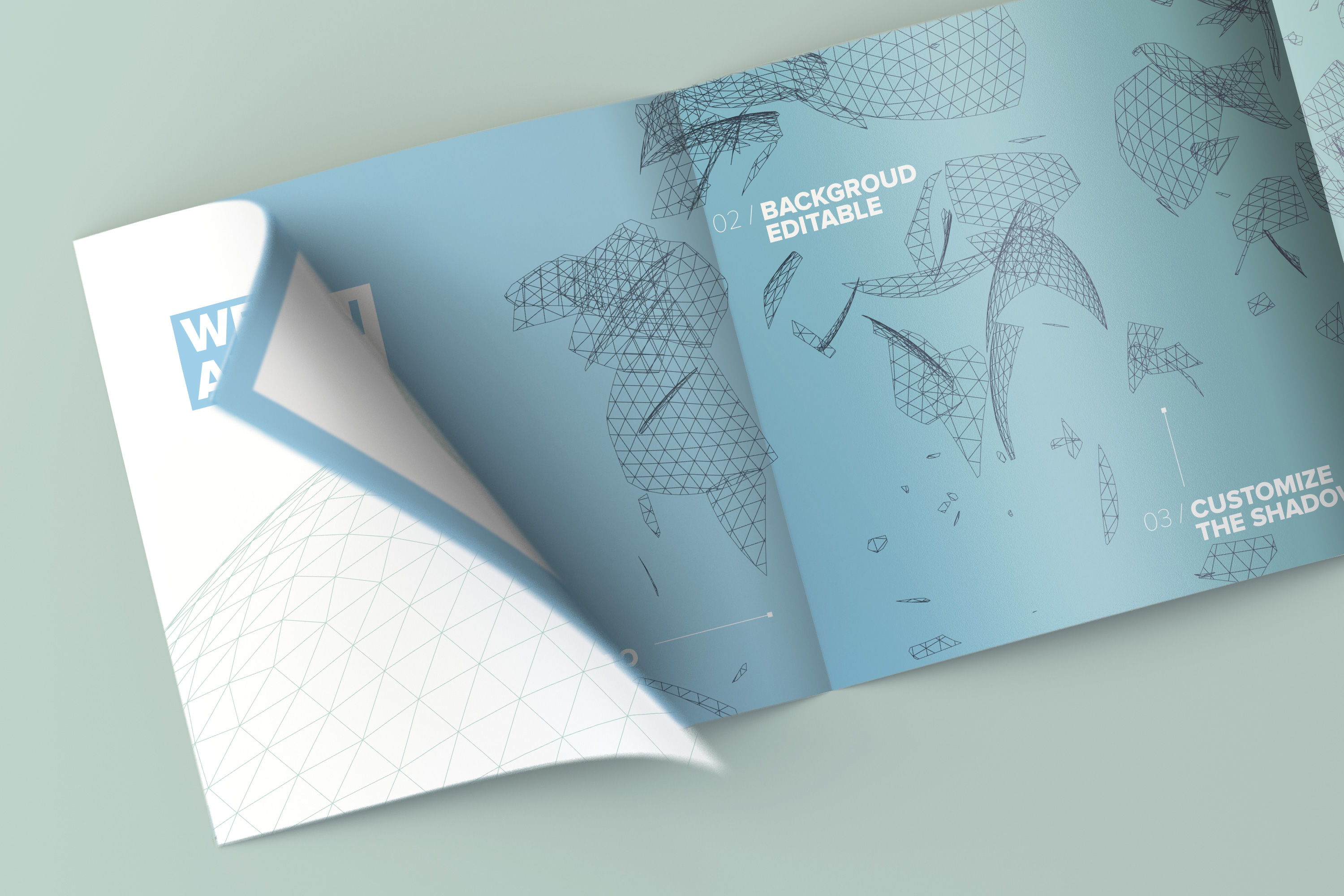 四折页设计企业宣传册&传单内页设计效果图样机02 Inside Square 4-Fold Brochure Rolled Page Mockup 02插图(1)