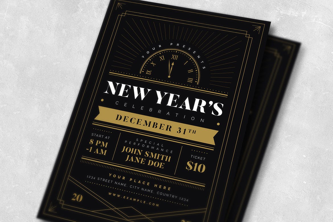 高端奢华排版风格新年主题活动海报传单模板 New Year Flyer插图(1)