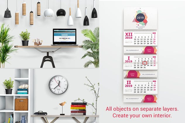 室内墙面挂历样机模板V2 Wall Calendar Mockups 02插图(6)