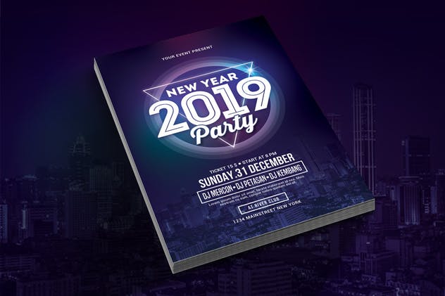 2019年跨年主题活动年会海报设计模板 New Year Party 2019插图(1)