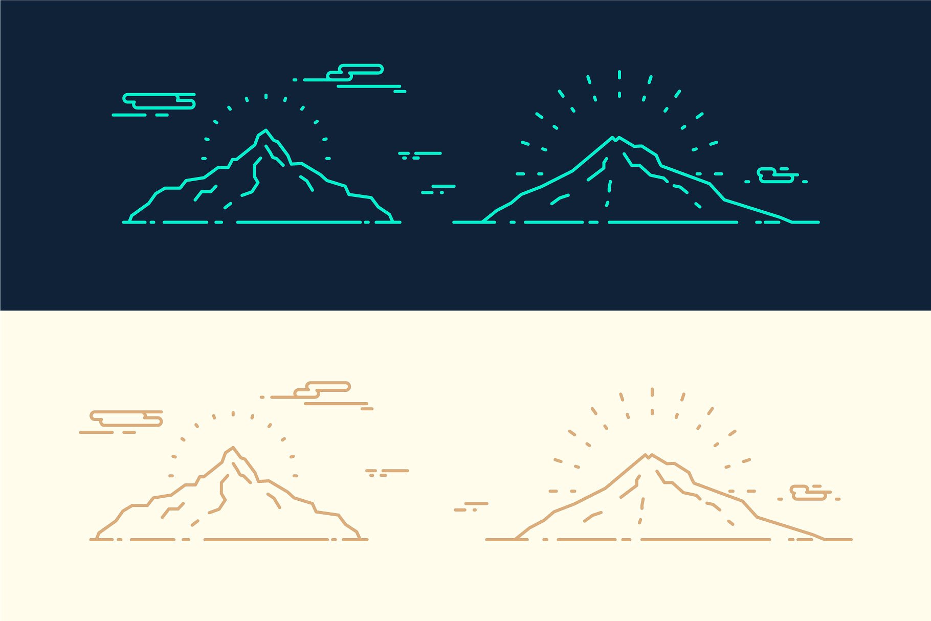 山脉线条图形插画 Set of linear mountains ranges插图(2)