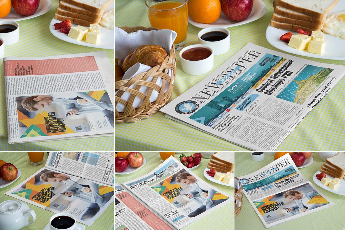 早餐场景新闻报纸广告展示样机模板v2 Newspaper Mockup Templates插图