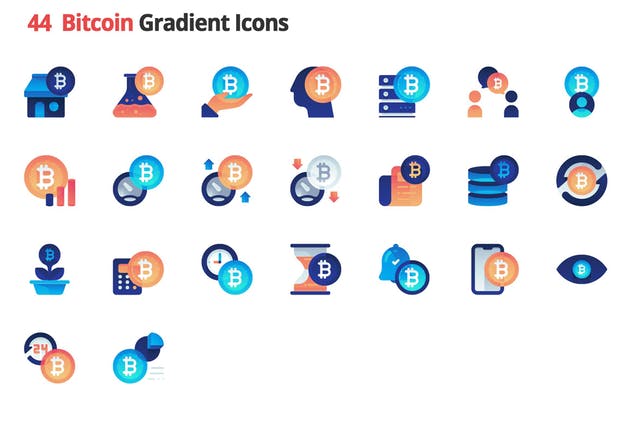 44枚比特币主题渐变矢量图标 Bitcoin Gradient Vector Icons插图(1)