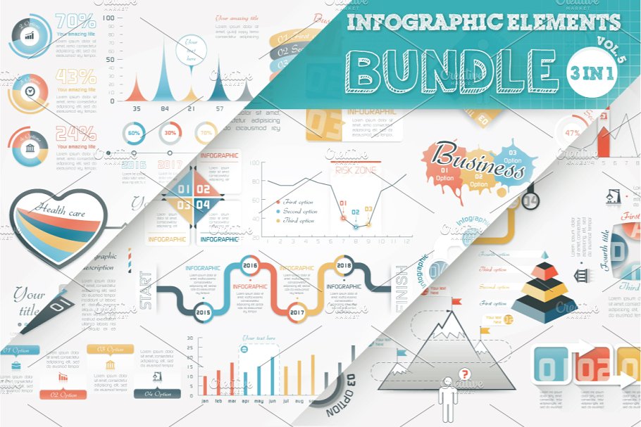 三合一信息图表元素幻灯片设计素材 Infographic Elements Bundle插图