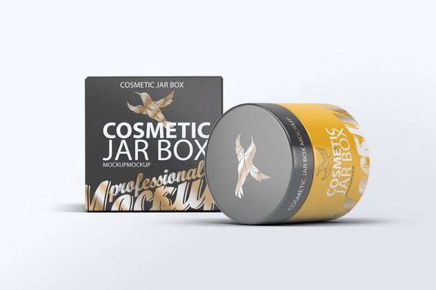 化妆品护肤品玻璃罐/外包装盒子样机 Cosmetic Jar & Box Mock-up插图(6)