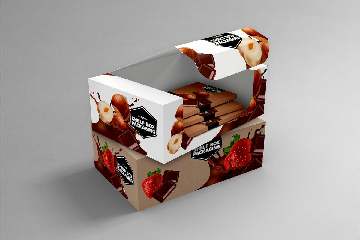15支包装巧克力零售货架包装盒设计样机 Retail Shelfbox 15 Packaging Mockup插图
