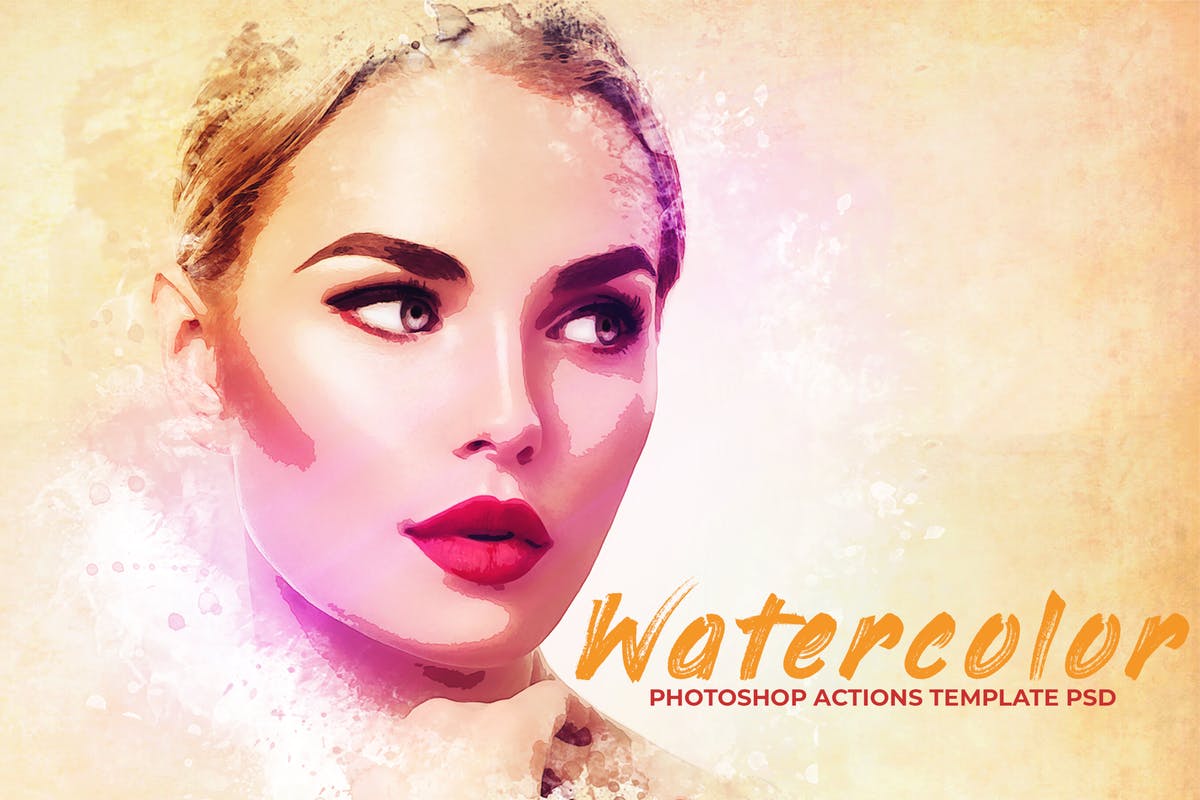 水彩绘画特效PS动作PSD智能对象图层 Watercolor Photoshop PSD Template插图