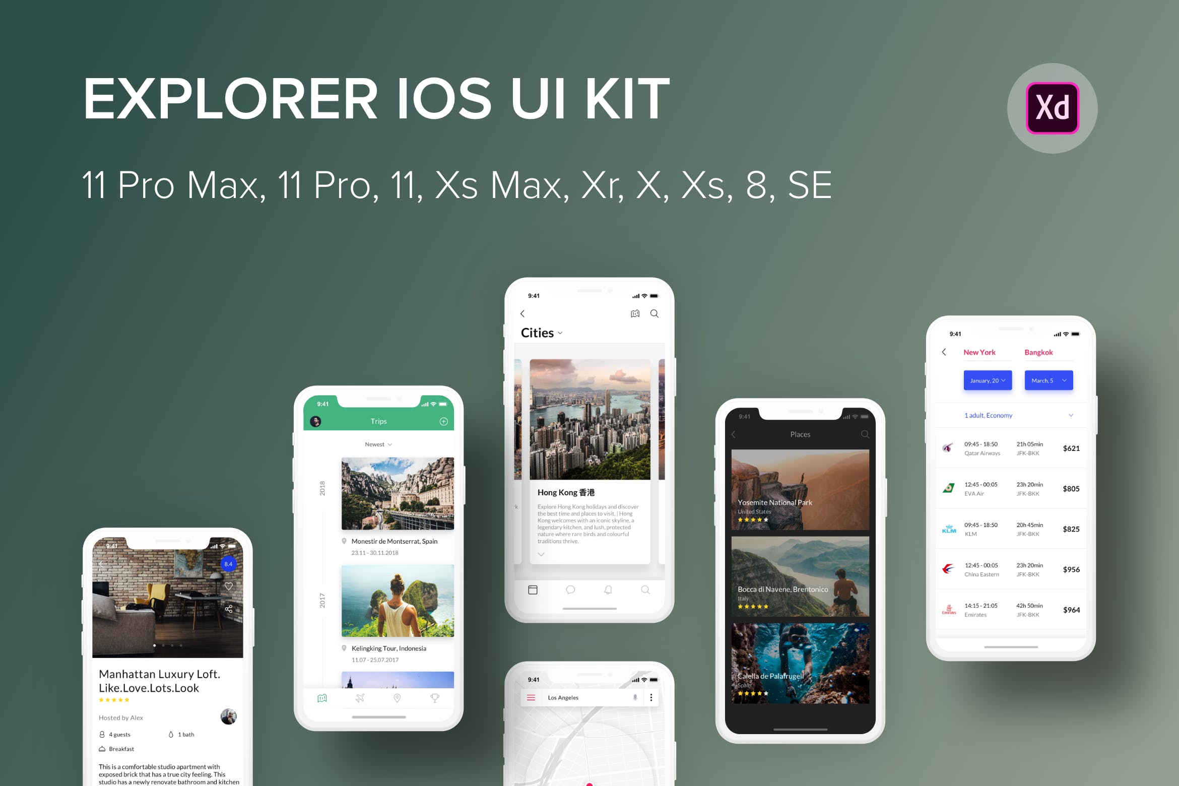 iOS平台旅游主题APP应用UI设计套件XD模板 Explorer iOS UI Kit (Adobe XD)插图