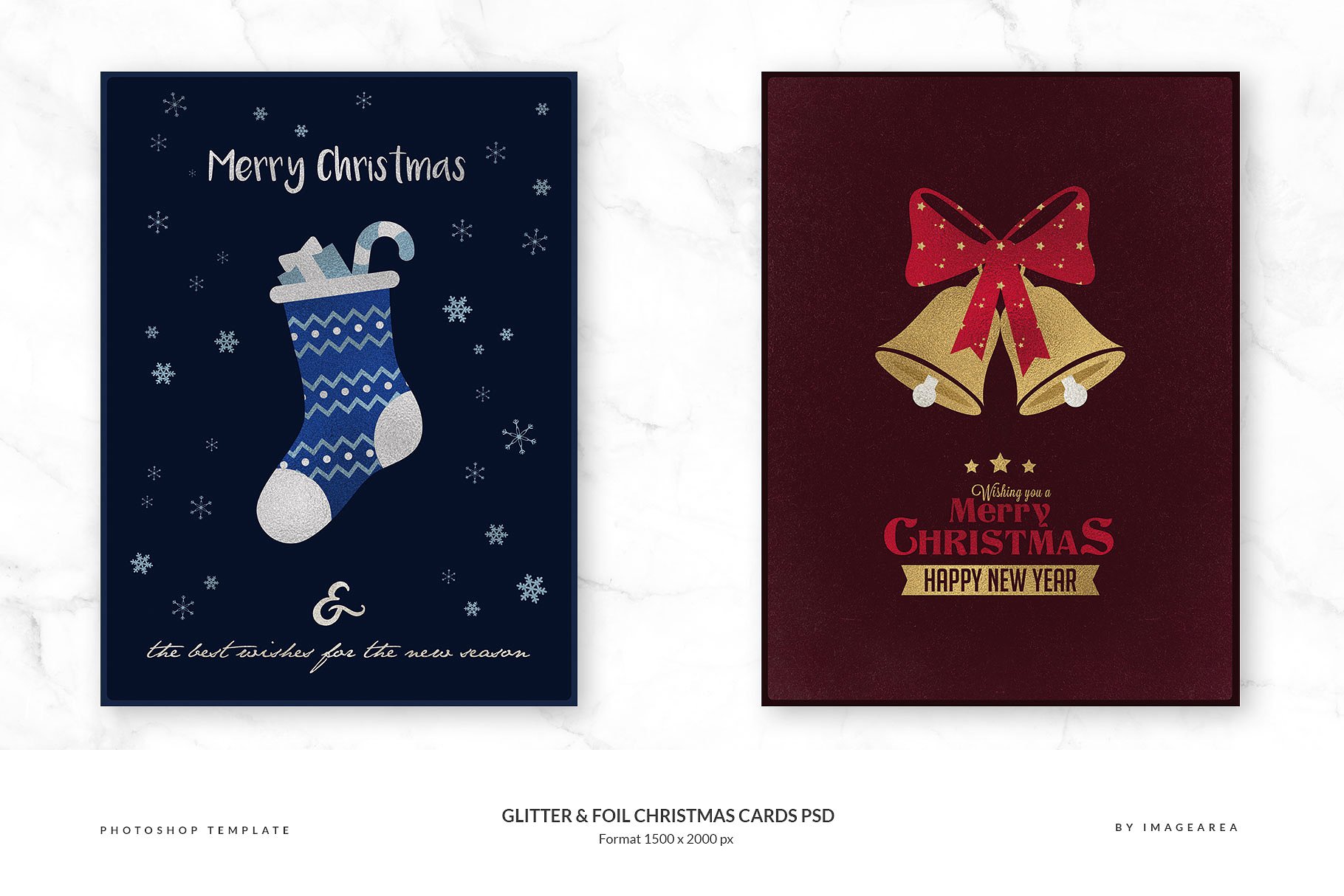 闪粉&金箔圣诞卡PSD模板合集 Glitter & Foil Christmas Cards PSD插图(3)