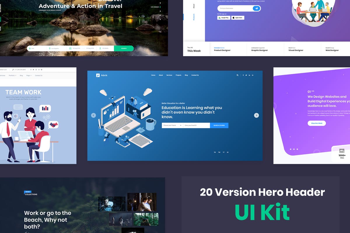 20款超级巨无霸Header网站UI套件UI模板 20 Hero Headers Design for Web UI Kit插图