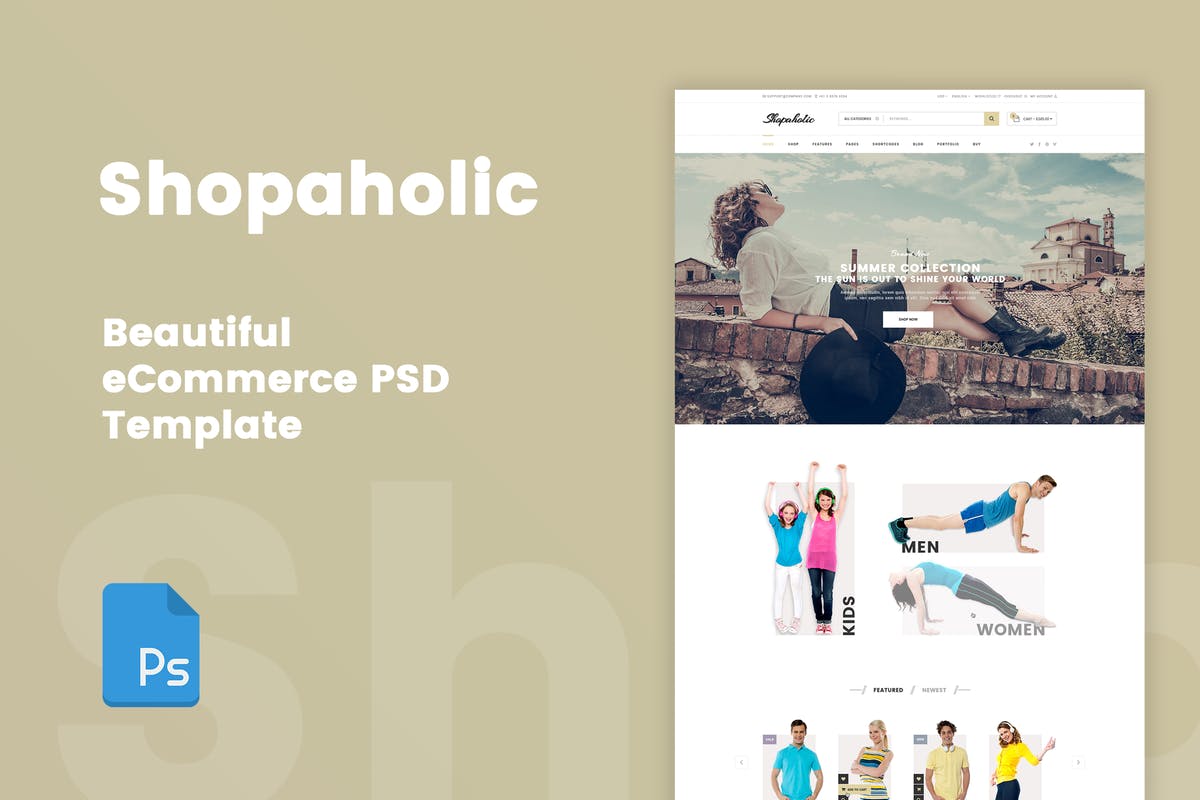 独立电商网站PSD模板合集 Shopaholic – Beautiful eCommerce PSD Template插图