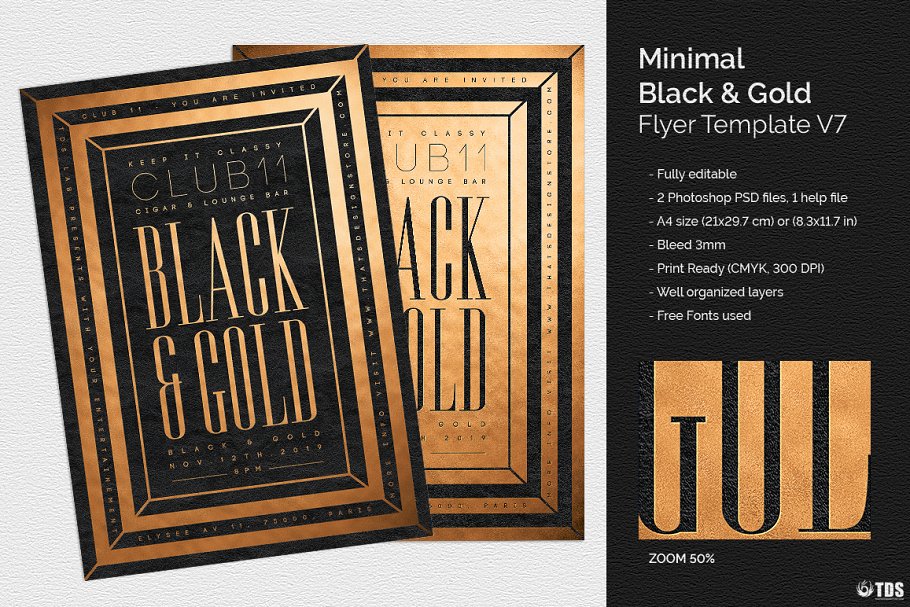 极简主义黑金配色风格传单PSD模板v7 Minimal Black Gold Flyer PSD V7插图