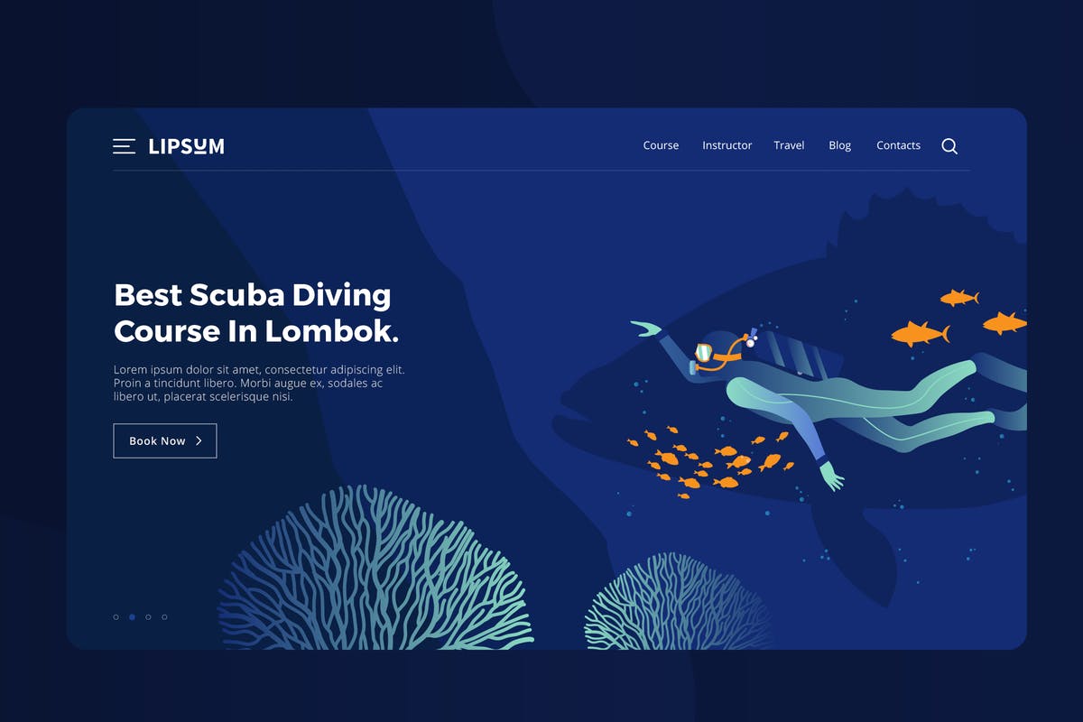 潜水矢量插画网站着陆页设计模板 Scuba Diving Vector Illustration插图