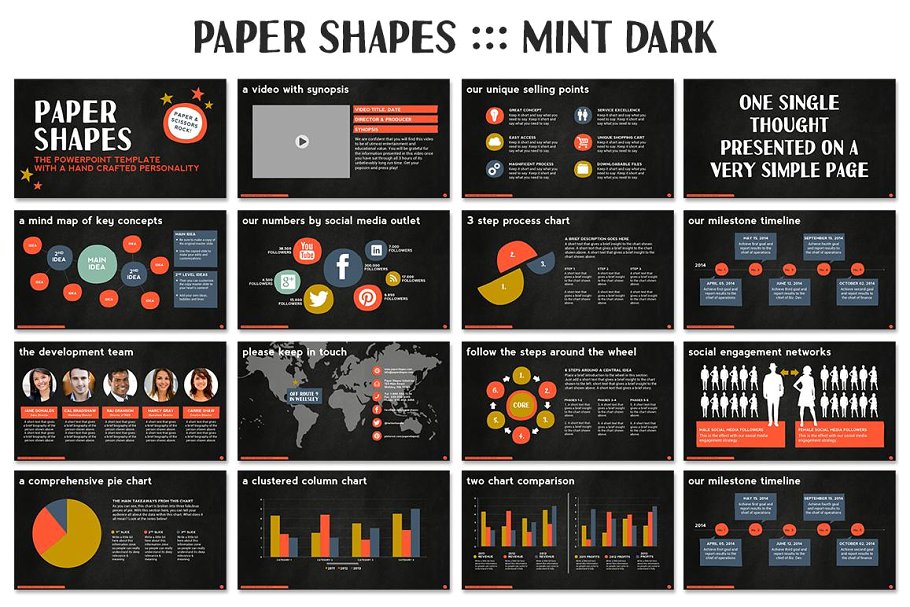 512页手工设计 PPT 幻灯片模板（共8种配色方案） Paper Shapes Powerpoint Presentation插图(7)