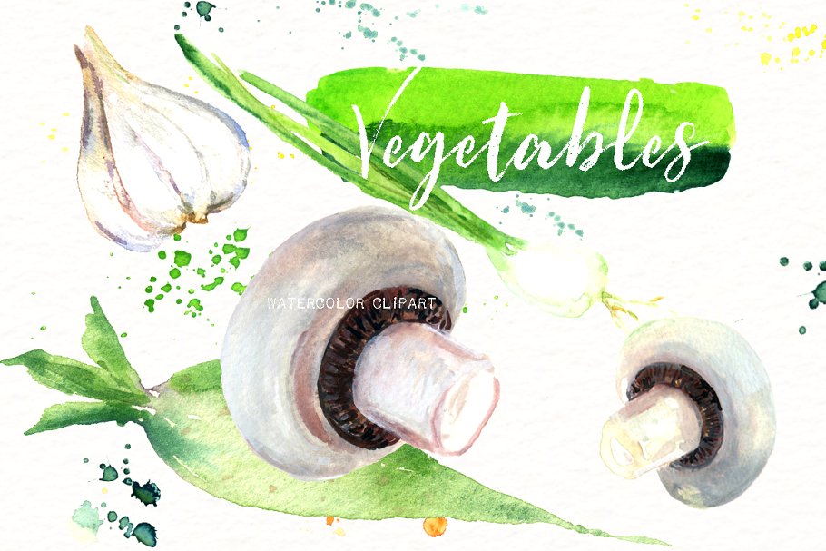 素材素食水彩剪贴画 Vegetables. Vegan Watercolor clipart插图(3)