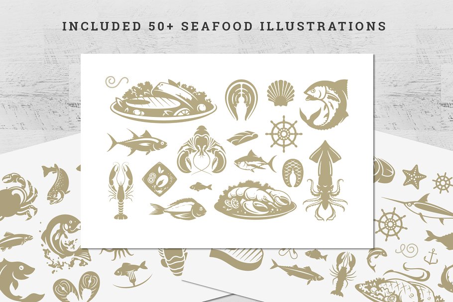 海鲜餐厅菜单模板&店招模板 Seafood Menu Template and Logo插图(5)