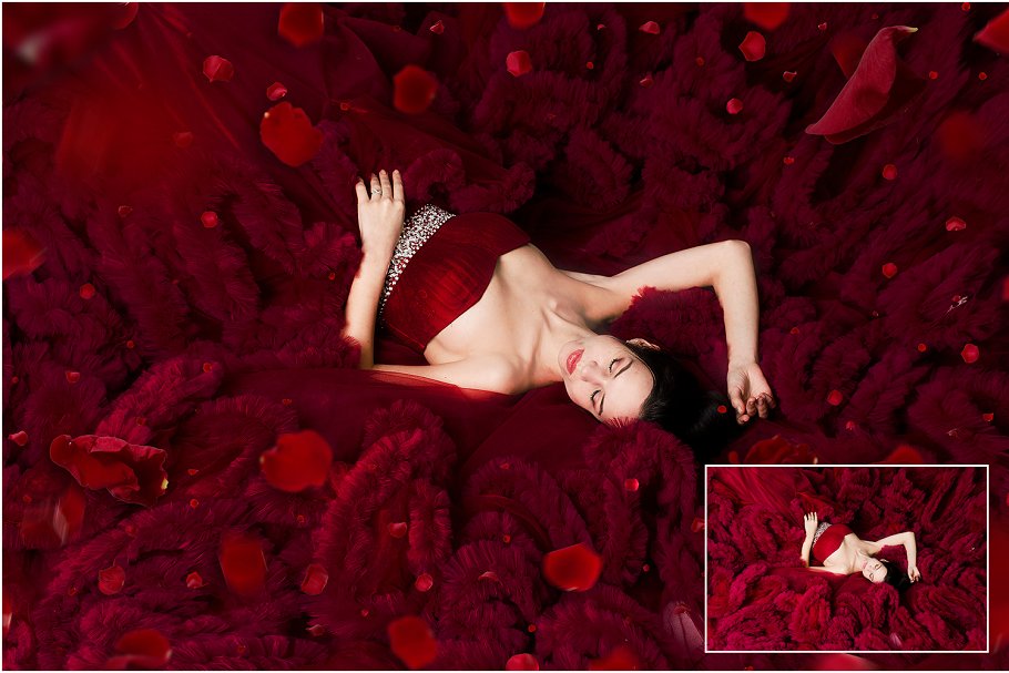 5K高清分辨率红色玫瑰花瓣叠层背景 5K Red Rose Petals Overlays插图(3)