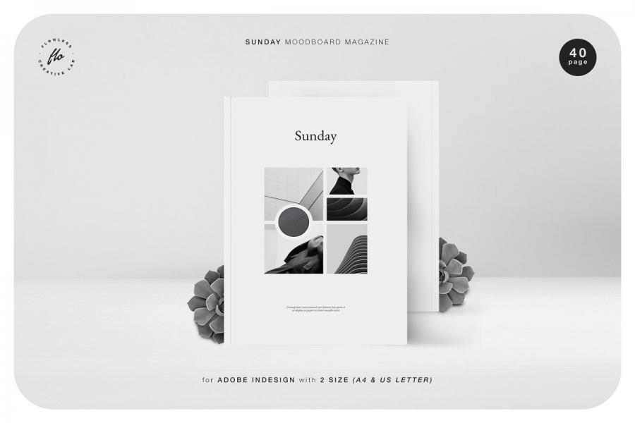 SUNDAY时尚黑白摄影图册设计模板插图