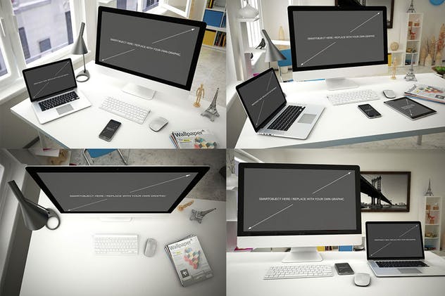 Apple智能产品设备样机套装 Computer Mockup – 14 Poses插图(1)
