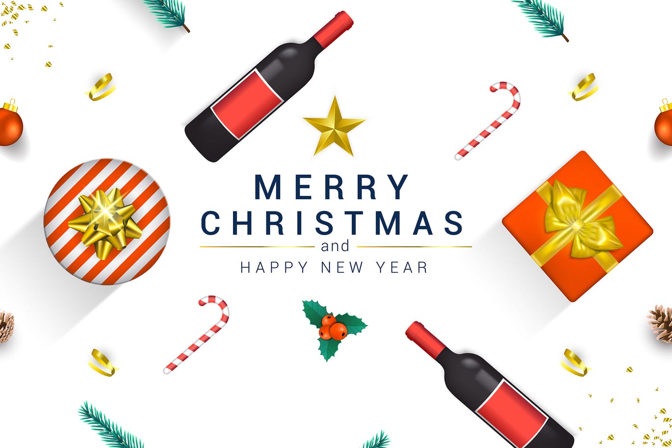 圣诞节&新年祝福主题贺卡设计模板v3 Merry Christmas and Happy New Year greeting cards插图