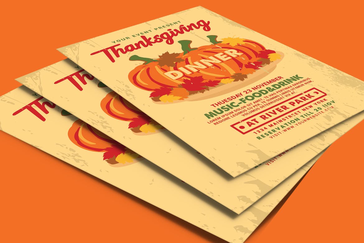 感恩节美食音乐主题活动海报传单模板 Thanksgiving Dinner Flyer插图(3)