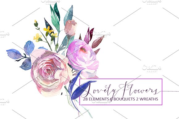 粉红水彩花卉设计素材集 Pink Watercolor Flowers Collection插图(9)