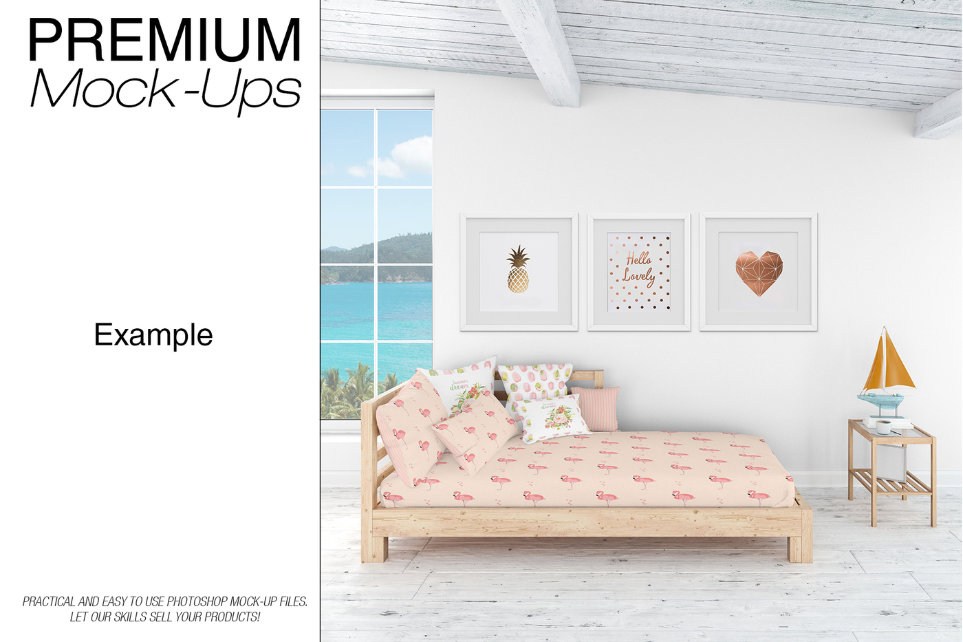 海景房枕头和框架展示样机下载 Pillows & Frames Set – Coastal Style [psd]插图(3)