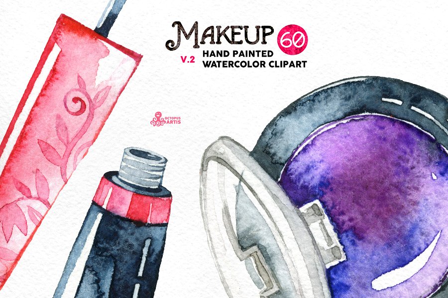 手绘水彩化妆工具插画v2 Watercolor Makeup v.2插图(2)