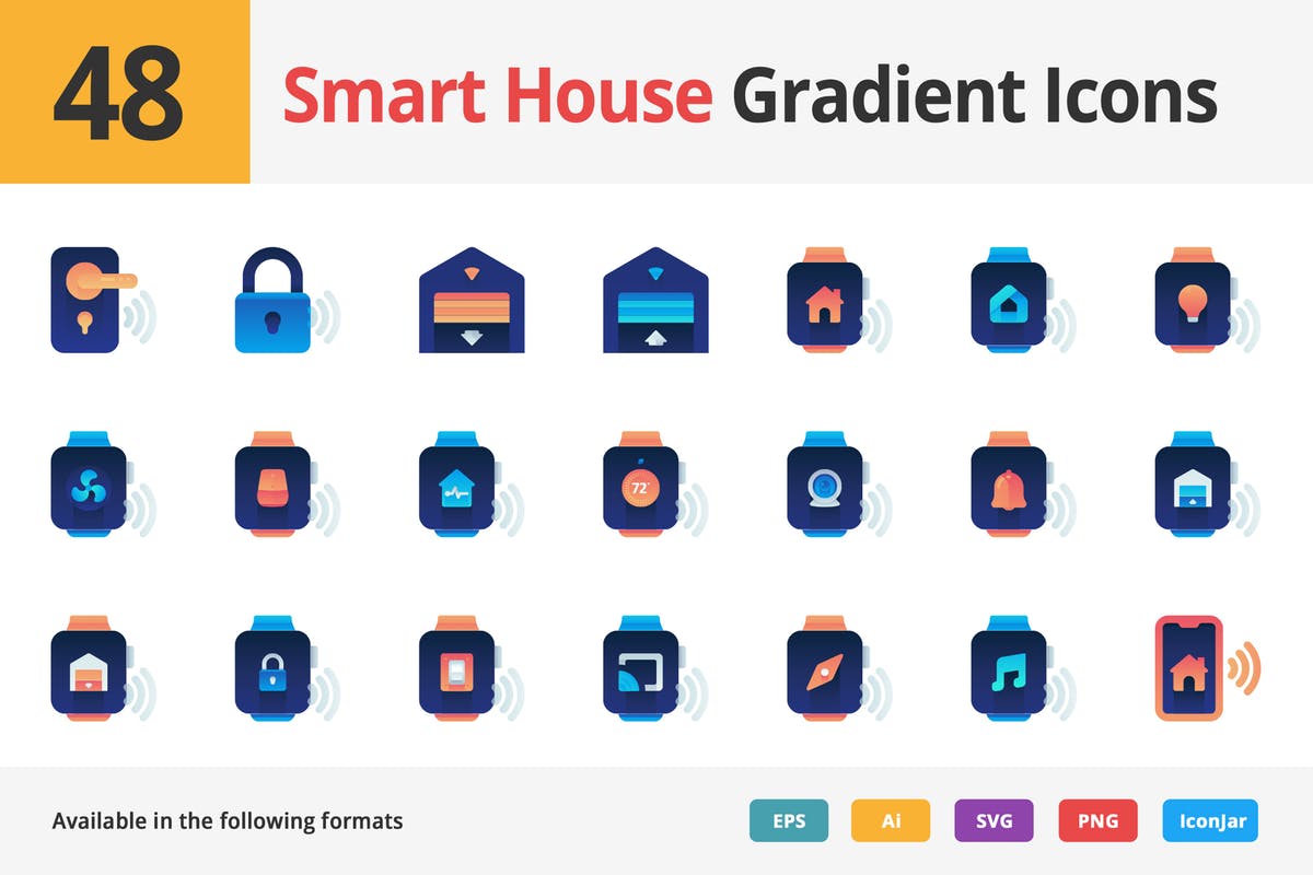 48枚AI智能家居主题渐变图标素材 Smart house Vector Gradient Icons插图