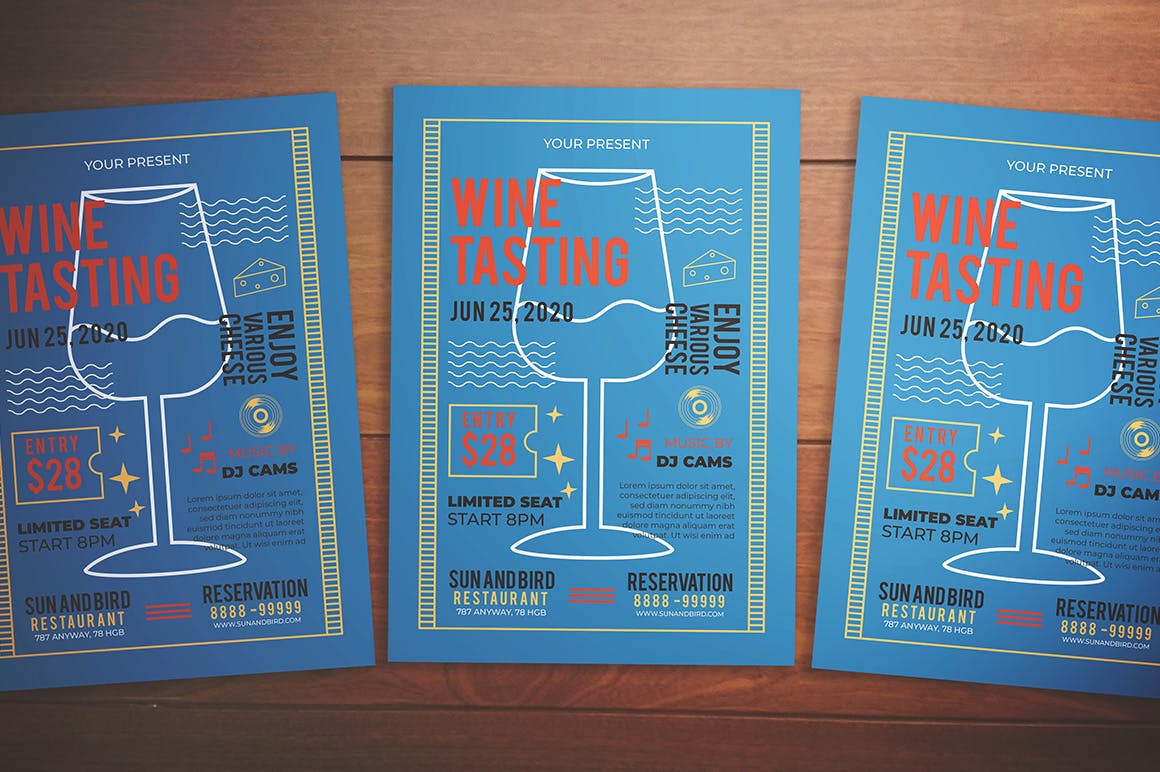 品酒会活动孟菲斯设计风格海报传单模板 Wine Tasting Flyer插图(3)