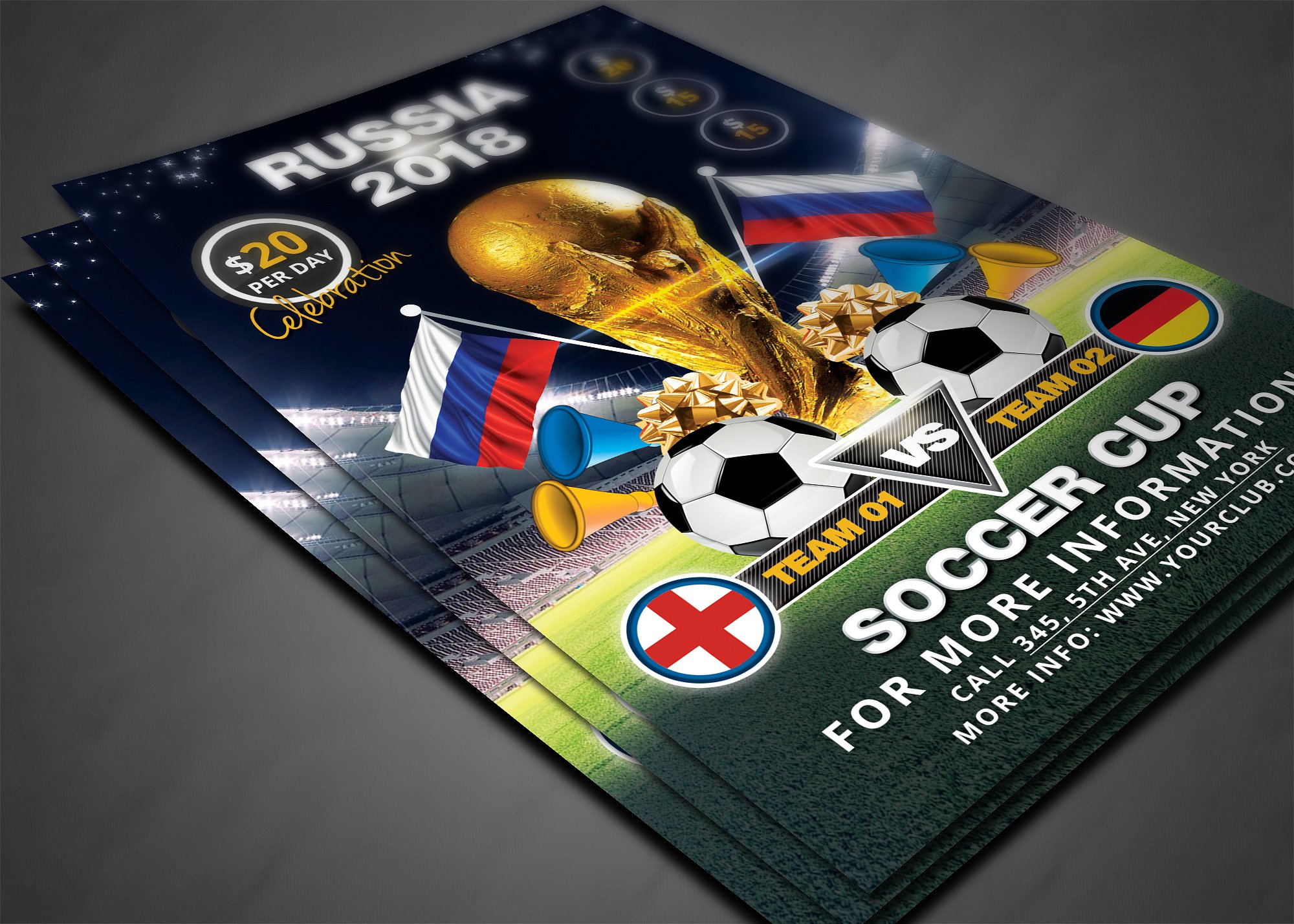 足球杯比赛宣传海报设计单页模板 Soccer Cup Flyer Template插图(2)